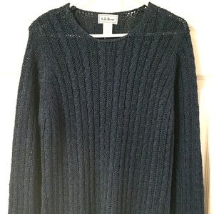 L L Bean Loosely Knit Cable Sweater Navy Blue.